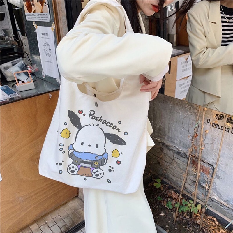 Anime Sanrio Pochacco Shoulder Bags Kawaii High Capacity Cute Pattern Beauty Student Canvas Tote Bag Storage 1 - Pochacco Plush