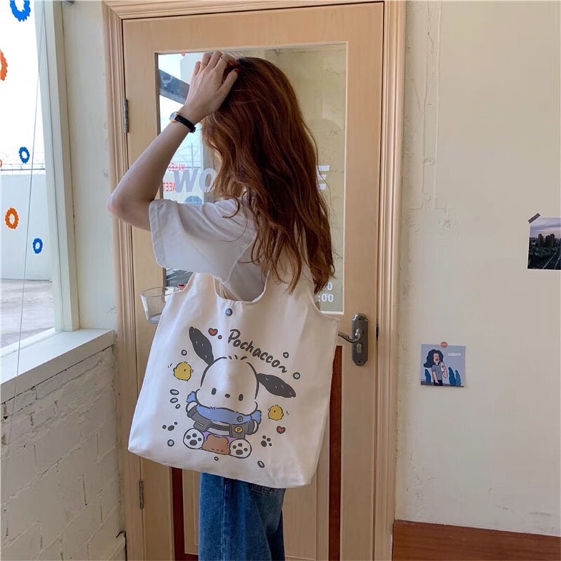 Anime Sanrio Pochacco Shoulder Bags Kawaii High Capacity Cute Pattern Beauty Student Canvas Tote Bag Storage 2 - Pochacco Plush