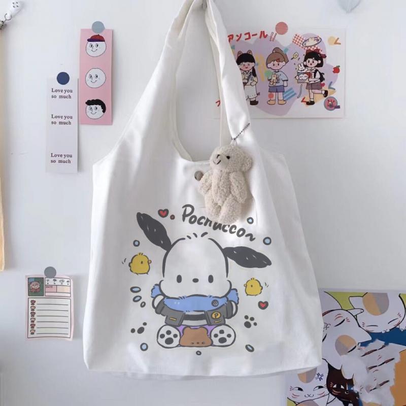Anime Sanrio Pochacco Shoulder Bags Kawaii High Capacity Cute Pattern Beauty Student Canvas Tote Bag Storage - Pochacco Plush