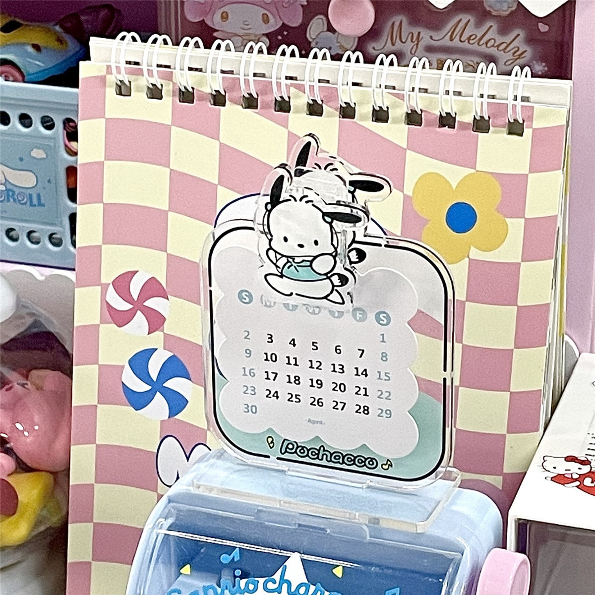 Cartoon Pochacco 2023 Desk Calendar Card Anime Sanrio Table Top Decoration Ornaments Leave Message Memo Clip 2 - Pochacco Plush