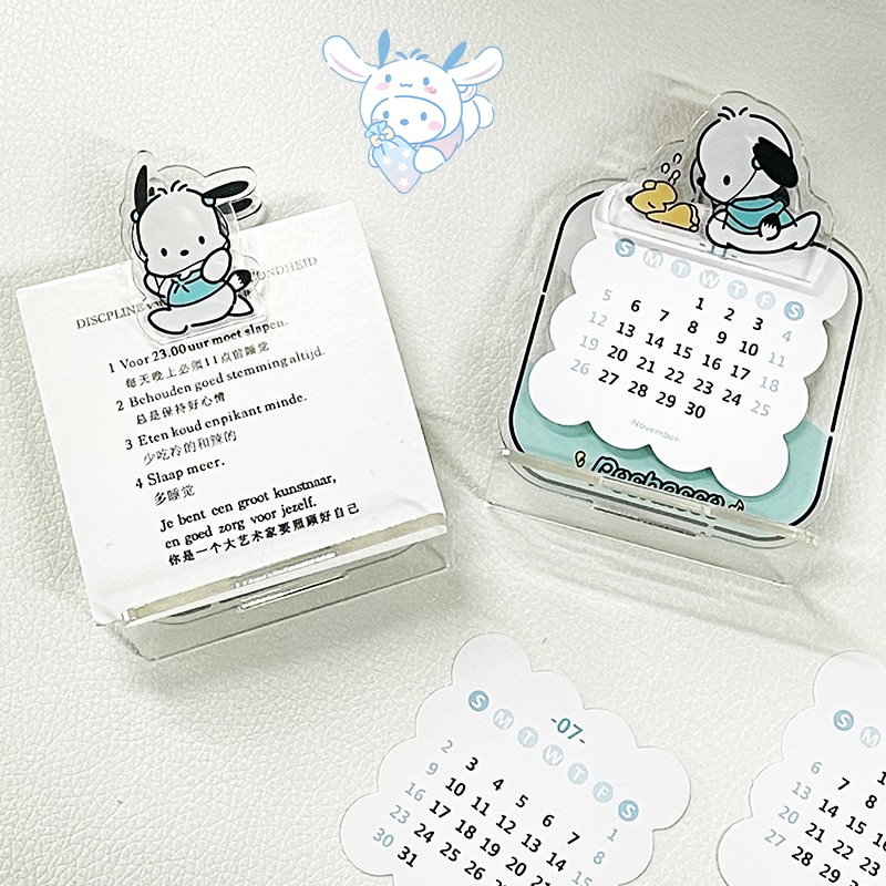 Cartoon Pochacco 2023 Desk Calendar Card Anime Sanrio Table Top Decoration Ornaments Leave Message Memo Clip - Pochacco Plush