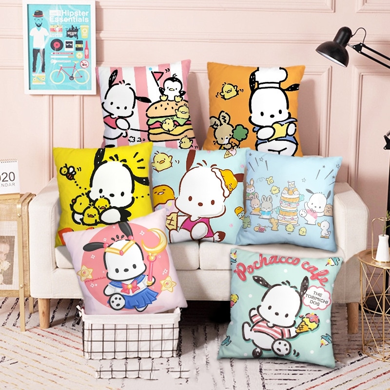 Kawaii Sanrio Accessories Cartoon Pochacco Pillowcase Bedroom Cushion Cover Cute Anime Car Pillow Waist Pillowcase Plush 5 - Pochacco Plush