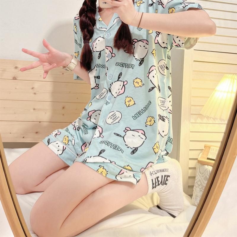 Kawaii Sanrio Pochacco Home Pajamas Cartoon Print Cute Short Sleeve Home Suit Smooth Material Toys For 1 - Pochacco Plush