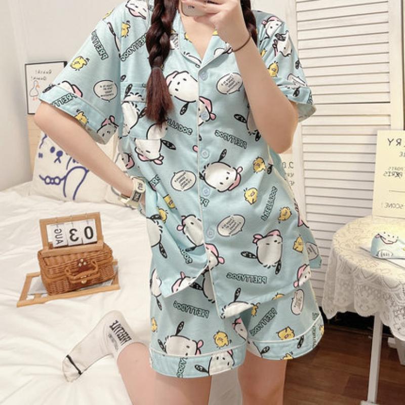 Kawaii Sanrio Pochacco Home Pajamas Cartoon Print Cute Short Sleeve Home Suit Smooth Material Toys For 2 - Pochacco Plush