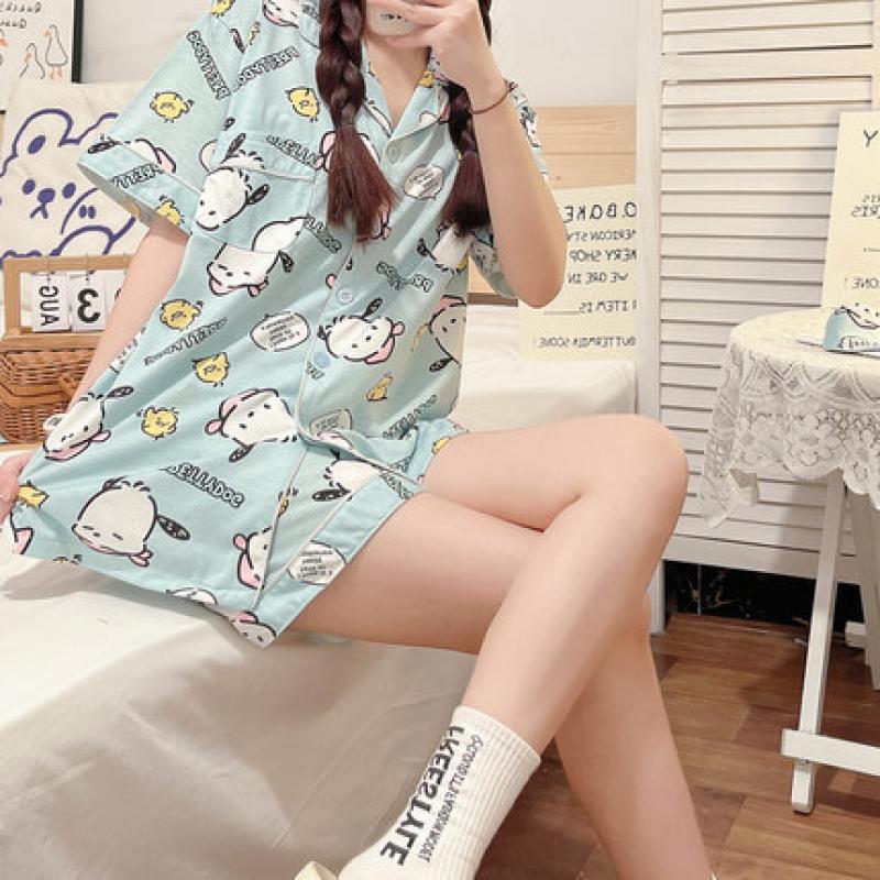 Kawaii Sanrio Pochacco Home Pajamas Cartoon Print Cute Short Sleeve Home Suit Smooth Material Toys For 3 - Pochacco Plush