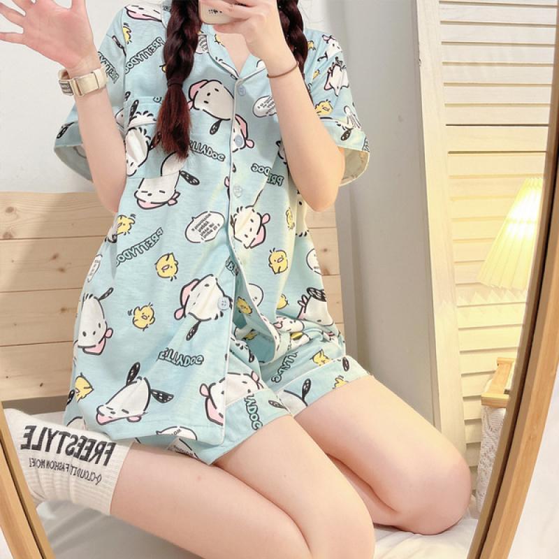 Kawaii Sanrio Pochacco Home Pajamas Cartoon Print Cute Short Sleeve Home Suit Smooth Material Toys For 4 - Pochacco Plush