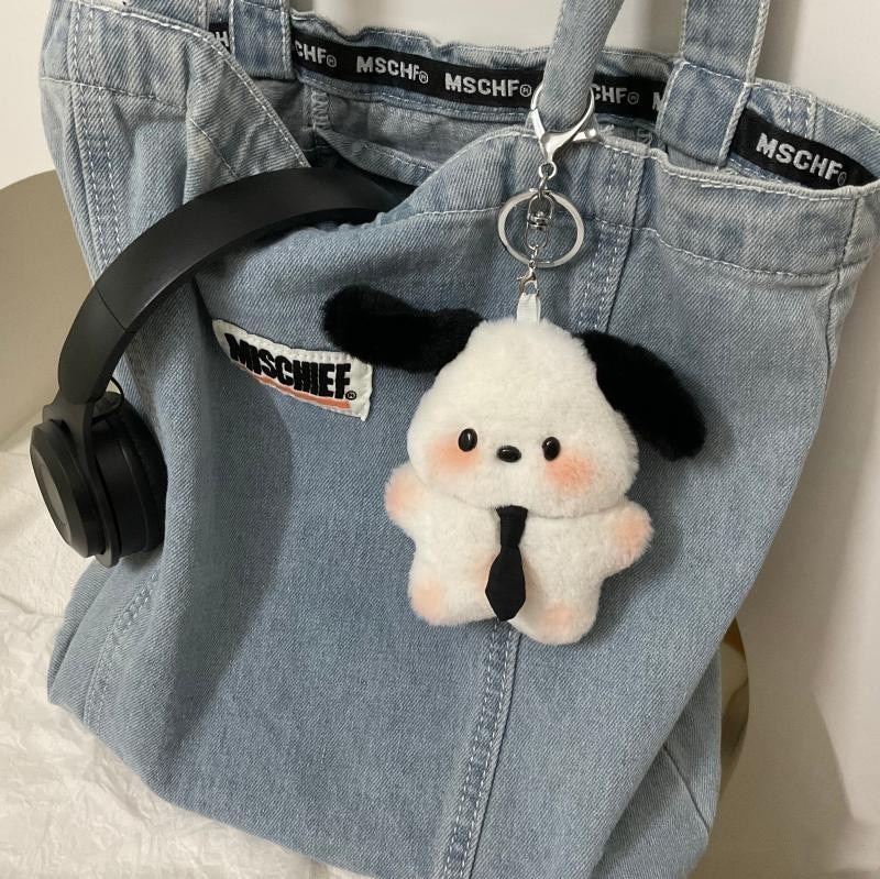Sanrio Necktie Pochacco Plush Keychain Stuffed Children Toys Dolls Kawaii Key Chains Girls School Bag Pendant 1 - Pochacco Plush