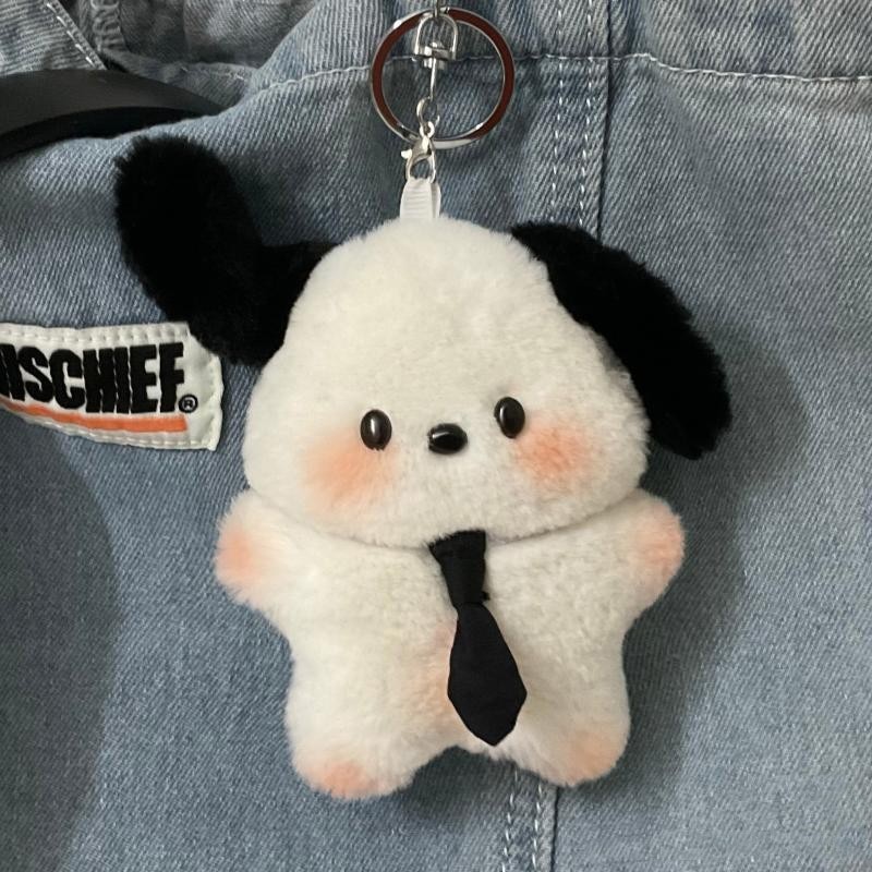 Sanrio Necktie Pochacco Plush Keychain Stuffed Children Toys Dolls Kawaii Key Chains Girls School Bag Pendant 4 - Pochacco Plush