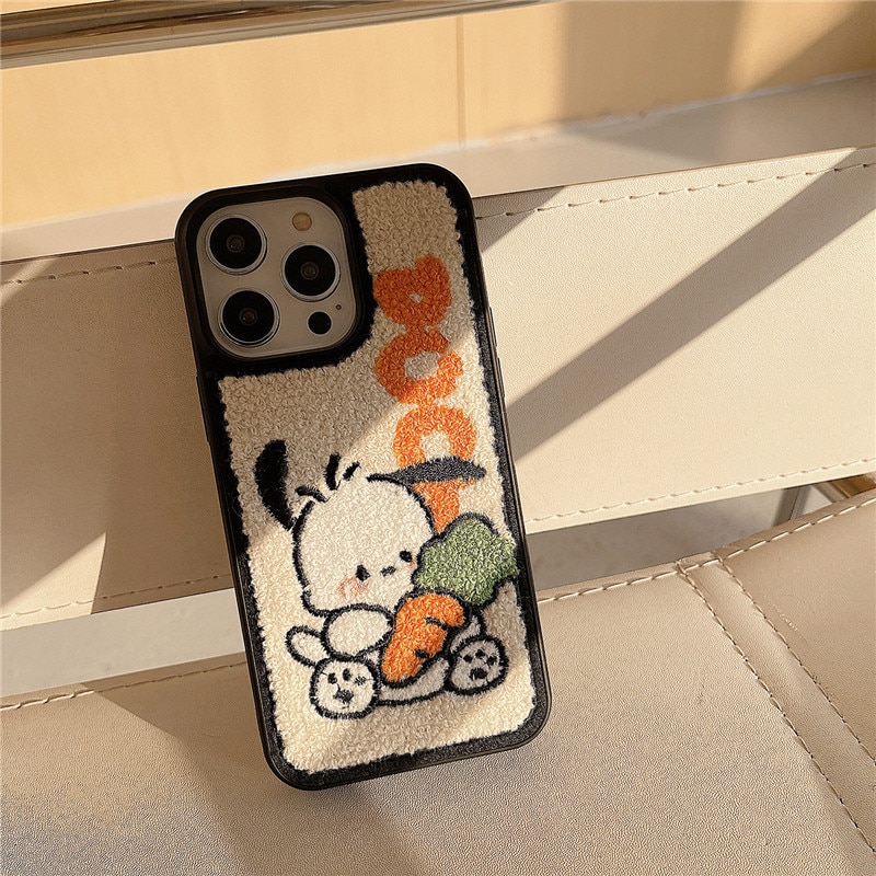 Sanrio Pochacco Kawaii Plush puppy carrot Cartoon Phone Case For iPhone 14 13 12 11 Pro 2 - Pochacco Plush