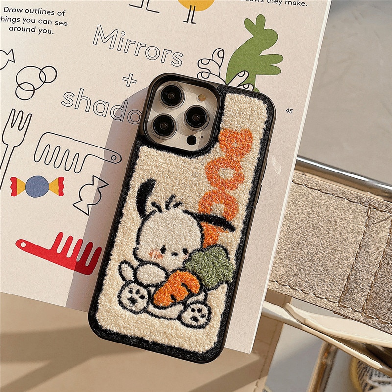 Sanrio Pochacco Kawaii Plush puppy carrot Cartoon Phone Case For iPhone 14 13 12 11 Pro - Pochacco Plush