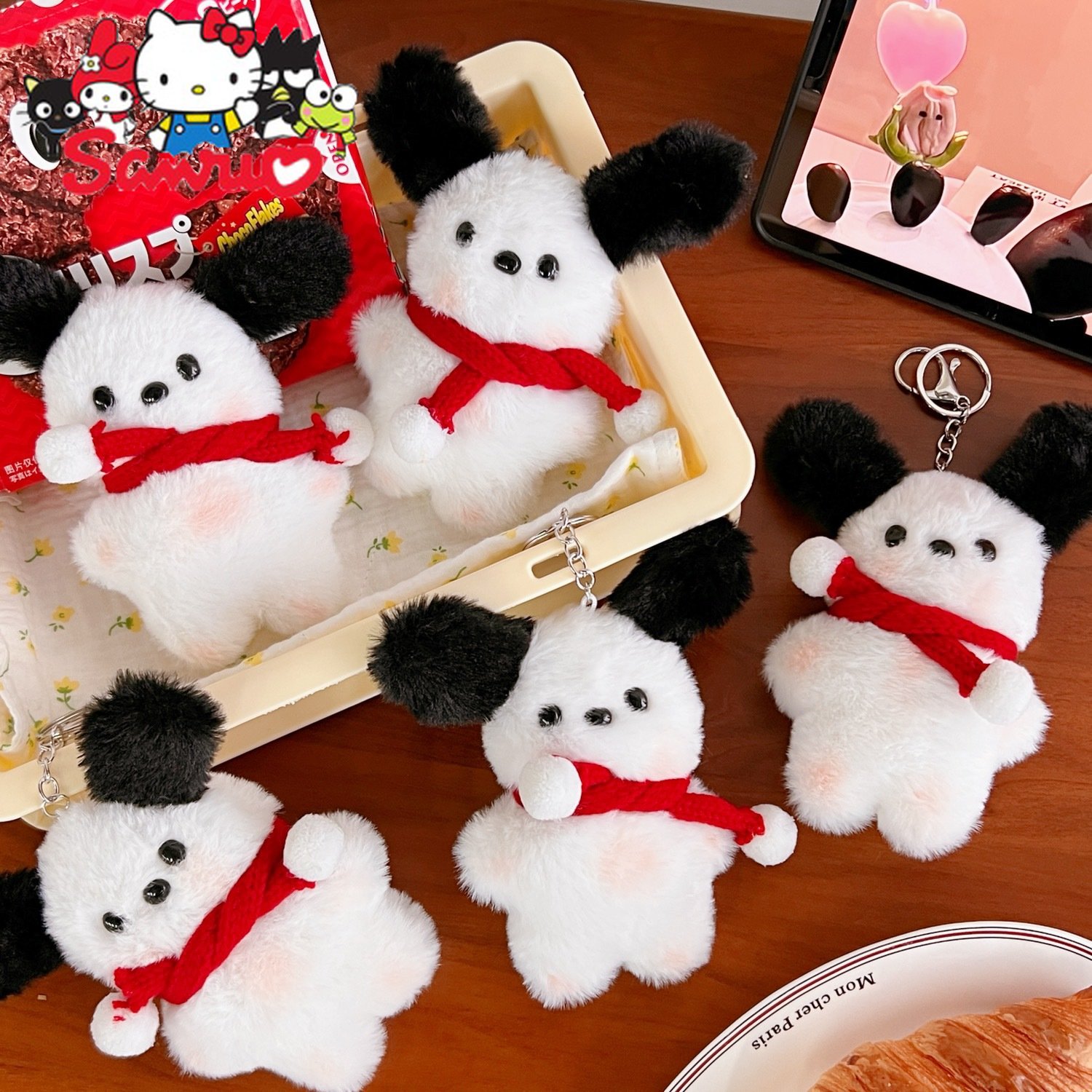 Sanrio Pochacco Plush Doll with Sweater Standing Kawaii Key Chains Girls School Bag Pendant Ornament Birthday 1 - Pochacco Plush